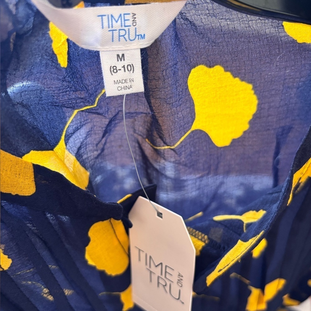 Time and Tru Navy and Yellow Long Sleeve Dress - Picture 3 of 9